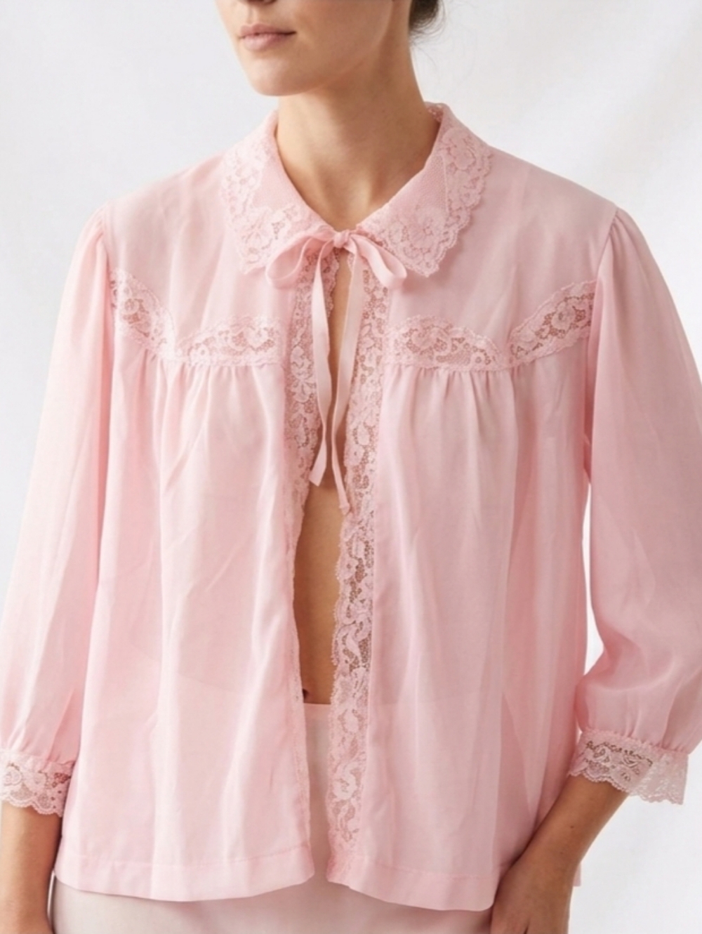 Vintage Kaymar Pink Sheer Lace Lingerie Top